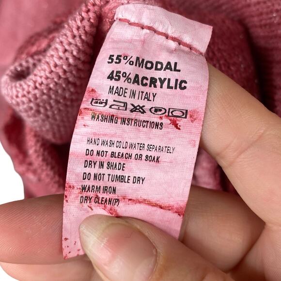 Wednesday Lulu Italy Pink Red Tie Dye Abstract Hand Painted Artsy Sweater - Picture 8 of 8